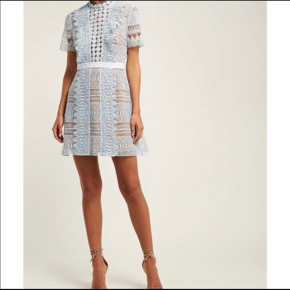 Self-Portrait Spiral Lace Mini Blue Dress US 8 - Picture 2 of 8